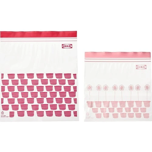 IKEA Kilitlenebilir Buzdolabı Poşeti, Kırmızı-Pembe, 2,5 Lt ve 1,2 Lt, 50 Adet - 1