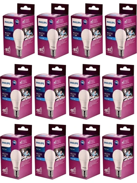 PHİLİPS Mycare LED Lamba 8W - 60W E27 Duy 6500K Beyaz Işık (12 Li Paket) - 1