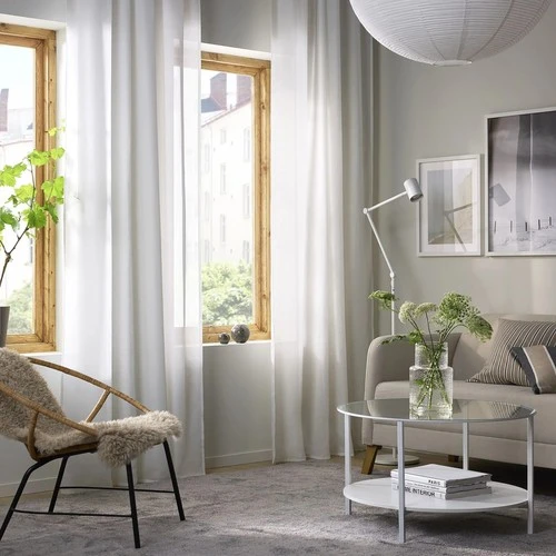 IKEA Hılja Fon Perde 145 x 300 cm Beyaz 2 Kanat Polyester Makinede Yıkanabilir Işık Filreli - 5