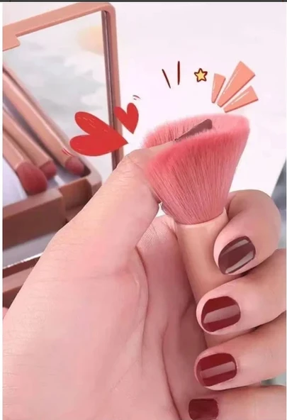 Carnivalland Seyahat Boy Taşınabilir 5'li Aynalı Makyaj Fırça Seti Pembe Renk 1 Adet ürün görseli