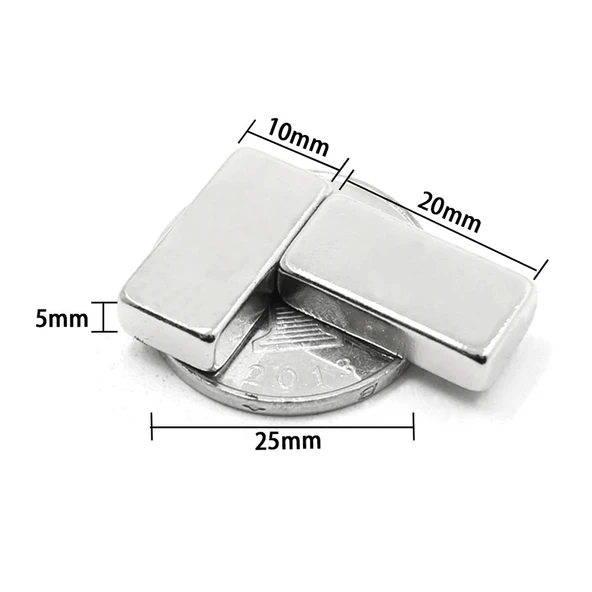 N35 20x10x5 mm Neodyum Magnet Köşeli, Nikel Kaplamalı, Güçlü ve Dayanıklı Neodyum Mıknatıs - 2