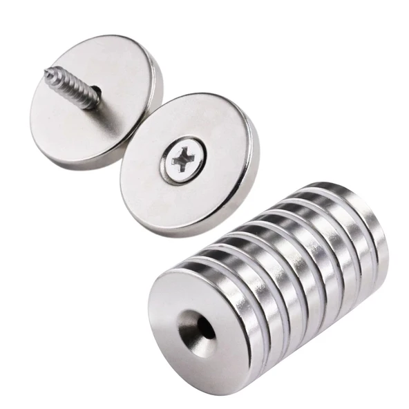 Havşa Delikli Çok Güçlü Neodyum Mıknatıs 25x10/5x5,5 mm Vida Atılabilir N35 Nikel Paslanmaz - 1