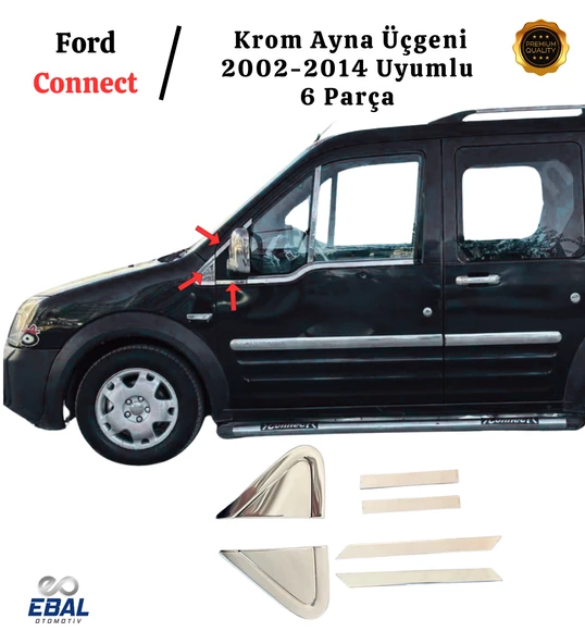 Ford Connect Uyumlu Krom Ayna Üçgeni 6 Parça 2002-2014 Paslanmaz Çelik - Resim 4