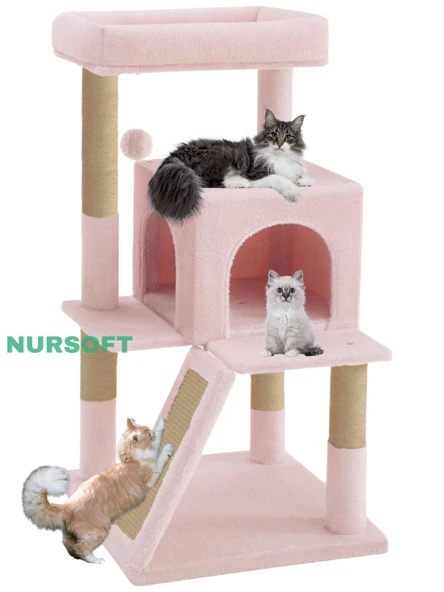 Nursoft Teraslı Dekoratif Kedi Tırmalama ve Oyun Evi