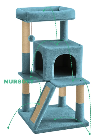 Nursoft Teraslı Dekoratif Kedi Tırmalama ve Oyun Evi - 3