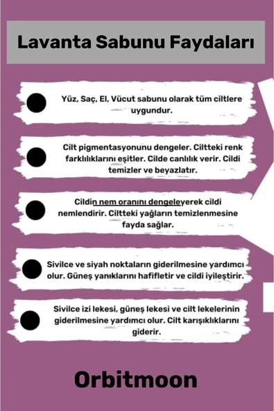 %100 Bitkisel Doğal El Yüz Saç Cilt Vücut Güzel Kokulu Orijinal Saf Lavanta Sabunu 120G - 1 Adet - 3