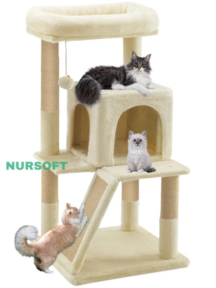 Nursoft Teraslı Dekoratif Kedi Tırmalama ve Oyun Evi
