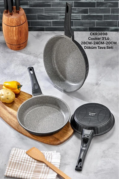 DÖKÜM GRANİT 3 LÜ TAVA SETİ 20 24 28 NO SİYAH RENK ürün görseli