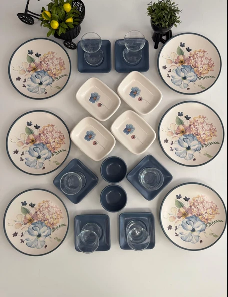 Takım Kahvaltı 24 Parça 6 Kişilik Blue Flowers - 1