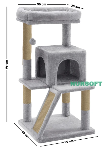 Nursoft Teraslı Dekoratif Kedi Tırmalama ve Oyun Evi - 4