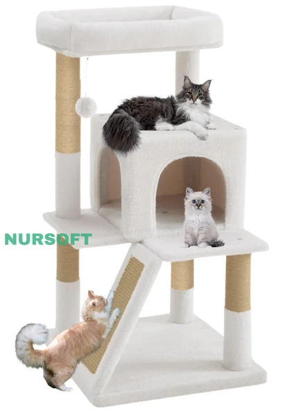 Nursoft Teraslı Dekoratif Kedi Tırmalama ve Oyun Evi - 1