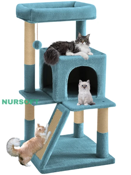 Nursoft Teraslı Dekoratif Kedi Tırmalama ve Oyun Evi - 1