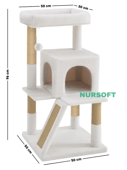 Nursoft Teraslı Dekoratif Kedi Tırmalama ve Oyun Evi - 4
