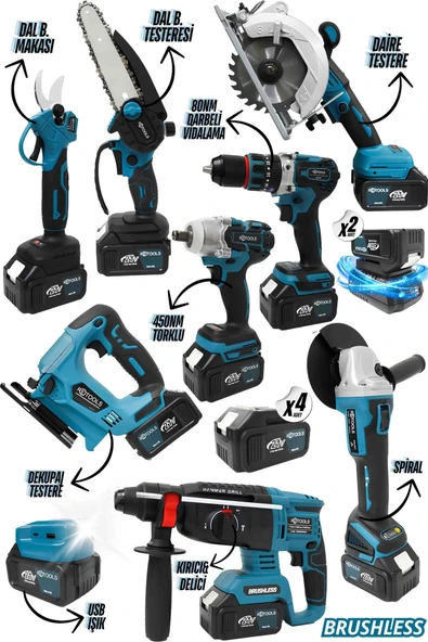 RETOOLS 9’LU PROFESYONEL ŞARJLI MAKİNE SETİ