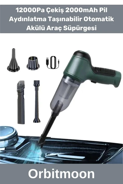 Özel Üretim Vakumlu 12000Pa Çekiş 2000mAh Pil Aydınlatma Taşınabilir Otomatik Akülü Araç Süpürgesi