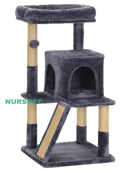 Nursoft Teraslı Dekoratif Kedi Tırmalama ve Oyun Evi - 3