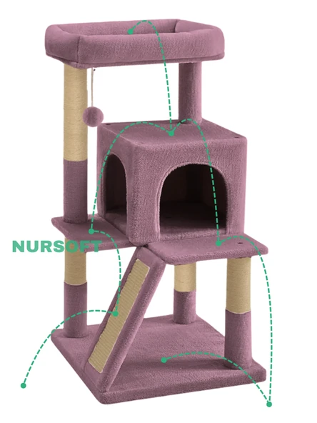 Nursoft Teraslı Dekoratif Kedi Tırmalama ve Oyun Evi - 4