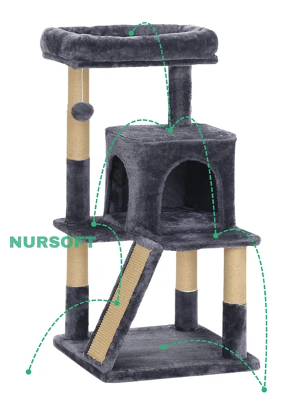 Nursoft Teraslı Dekoratif Kedi Tırmalama ve Oyun Evi - 4