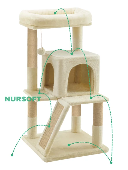 Nursoft Teraslı Dekoratif Kedi Tırmalama ve Oyun Evi - 3