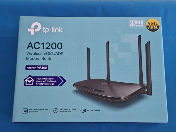 TP-Link Archer VR300  WiFi 5 VDSL/ADSL Modem Router  Fiber Destekli  AC1200 Mbps  4 Ethernet Portu  4 Harici Anten  Dual Band  Tether Uygulaması ile Kolay Kurulum - Resim 2