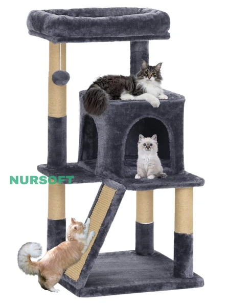Nursoft Teraslı Dekoratif Kedi Tırmalama ve Oyun Evi - 1