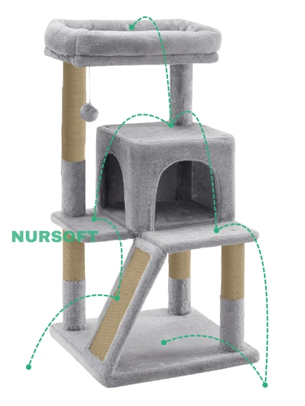 Nursoft Teraslı Dekoratif Kedi Tırmalama ve Oyun Evi - 3