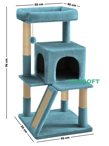 Nursoft Teraslı Dekoratif Kedi Tırmalama ve Oyun Evi - 4