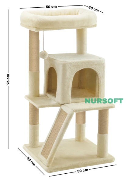 Nursoft Teraslı Dekoratif Kedi Tırmalama ve Oyun Evi - 4