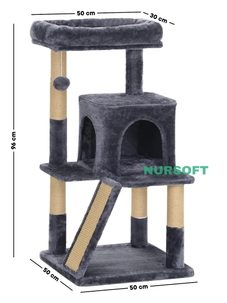 Nursoft Teraslı Dekoratif Kedi Tırmalama ve Oyun Evi - 2