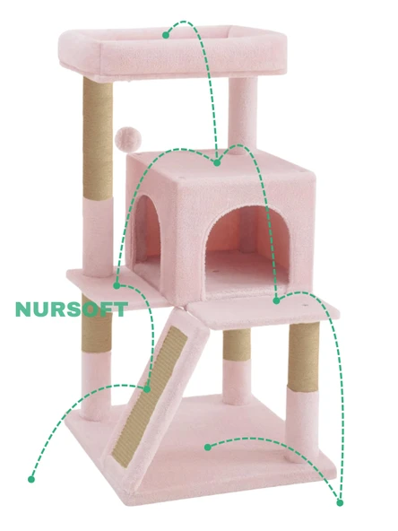 Nursoft Teraslı Dekoratif Kedi Tırmalama ve Oyun Evi - 4