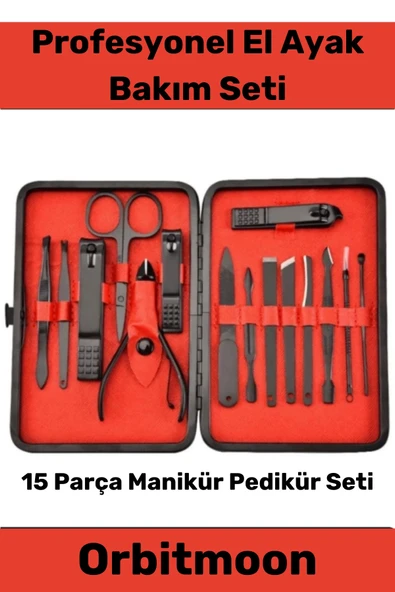 Profesyonel Paslanmaz Çelik El Yüz Ayak Bakımı Keskin Özel Seri Manikür Pedikür Seti 15 Parça ürün görseli 1