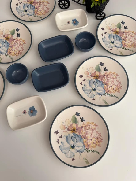 Takım Kahvaltı Blue Flowers 12 Parça 6 Kişilik