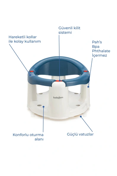 Babyjem Önden Açılır Banyo & Mama Oturağı İndigo Mavi - 3