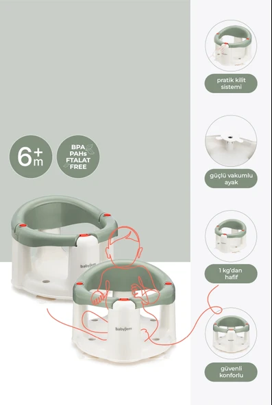 Babyjem Önden Açılır Banyo & Mama Oturağı Soft Yeşil