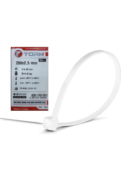 Plastik Kelepçe Cırt Kablo Bağı 2.5x200MM  Beyaz 800 Adet - 3