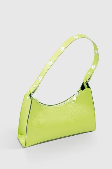 Kadın Neon Yeşil Baguette Çanta 195 - Resim 3