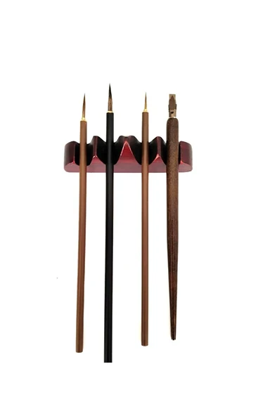 Kalem yastığı ahşap beş parmak, 4 yuvalı-kalem tutucu, fırça tutucu, fırça standı, fırçalık-kahve - 3