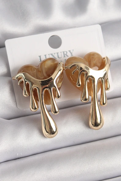 Pirinç Gold Renk Krem Sedefli Akan Kalp Model Kadın Küpe ürün görseli 1