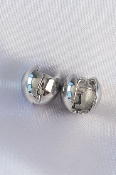 Pirinç Gümüş Renk İçi Boş Minimal Topçuk Küpe - Resim 2