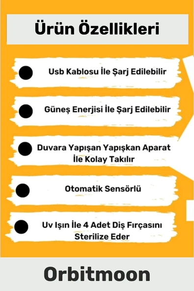 Yeni Seri Güneş Enerjili Usb Şarjlı Diş Macun Sıkacağı Sterilizatörlü 4 Adet Diş Fırçalığı Tutucu - 5