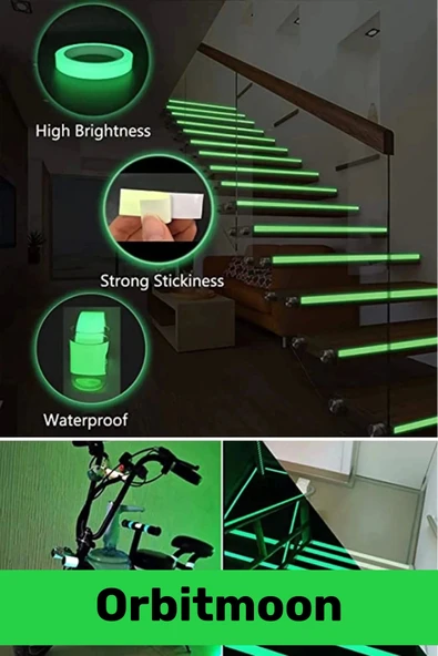 Premium Kendinden Yapışkanlı Fosforlu Karanlıkta Işık Veren Yeşil Şerit 4 Metre Reflektör Bant - Resim 3