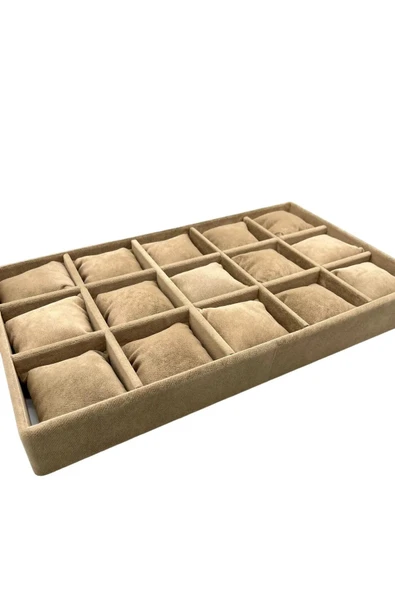 Canada Model Süet Kumaş Sütlü Kahve Renk 15 Yastıklı Çekmece İçi Takı Kutusu - Resim 2