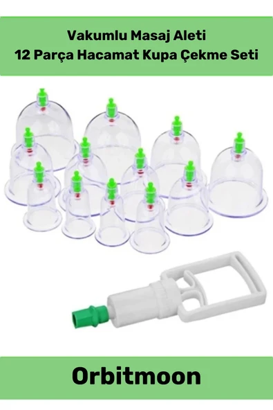 Özel Üretim Canlandırıcı Selülit Çatlak Giderici Vakumlu Masaj Aleti 12'li Kupa Çekme Hacamat Seti