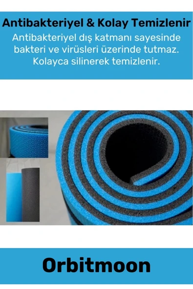Premium Antibakteriyel Silinebilir Çift Taraflı Kaymaz Silinebilir Yoga Meditasyon Minderi 6,5mm Mat - 5