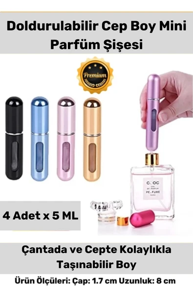 4 Adet Tasarım Parfüm Şişesinden Doldurulabilir Çanta Içi Taşınabilir 4lü Mini Cep Parfüm Şişesi