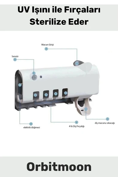 Yeni Seri Güneş Enerjili Usb Şarjlı Diş Macun Sıkacağı Sterilizatörlü 4 Adet Diş Fırçalığı Tutucu - 3