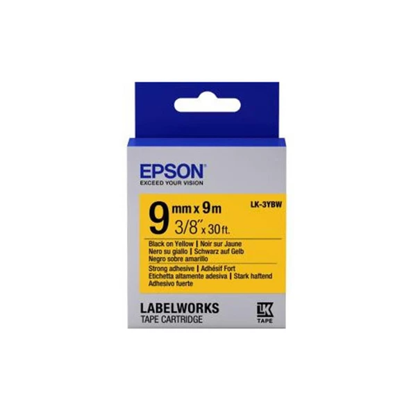 Epson LK-3YBW Güçlü Yapışkanlı Sarı Üzeri Siyah 9mm 9Metre Etiket ürün görseli 1