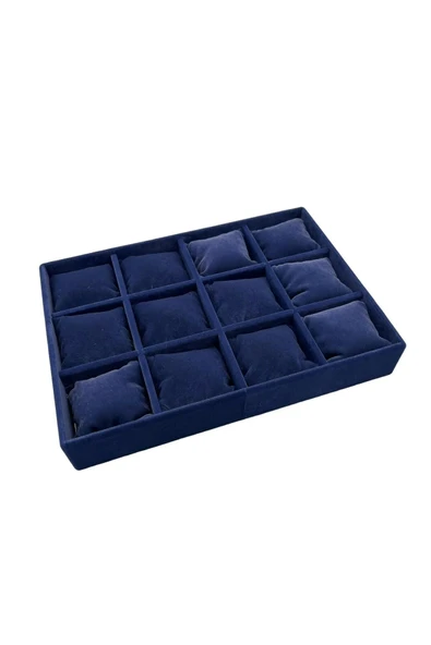 Tokyo Model Süet Kumaş Lacivert Renk 12 Yastıklı Çekmece İçi Takı Kutusu - Resim 3