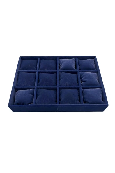 Tokyo Model Süet Kumaş Lacivert Renk 12 Yastıklı Çekmece İçi Takı Kutusu - Resim 2