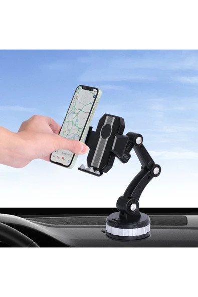 Araç içi Telefon Tutucu Ayarlanabilir Uzayabilen 360 Dönebilen Vantuzlu Cam ve Torpido için Uygun - 2
